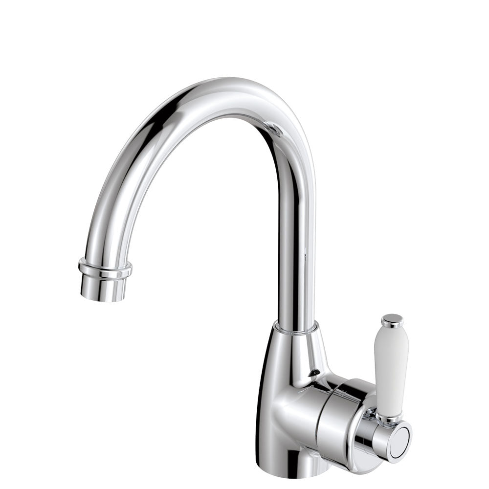 Eleanor Gooseneck Basin Mixer - Chrome / Ceramic