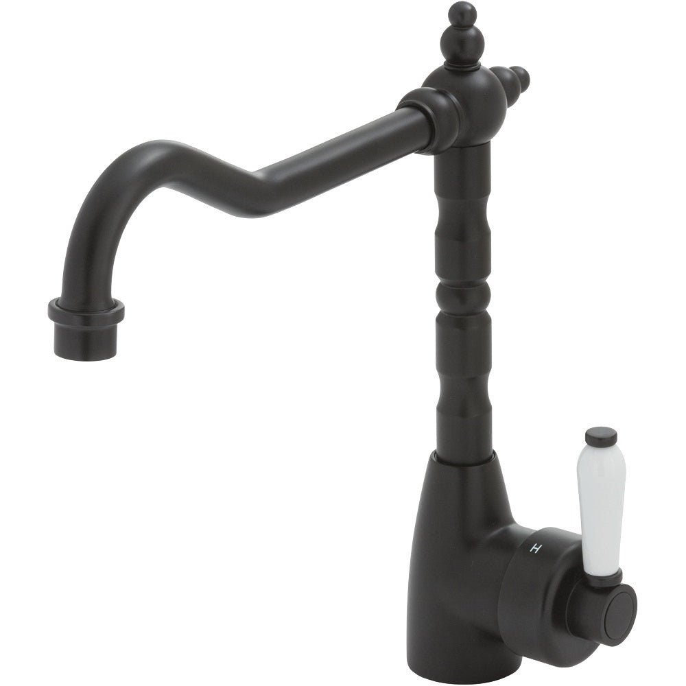 Eleanor Shepherds Crook Sink Mixer - Matte Black / Ceramic