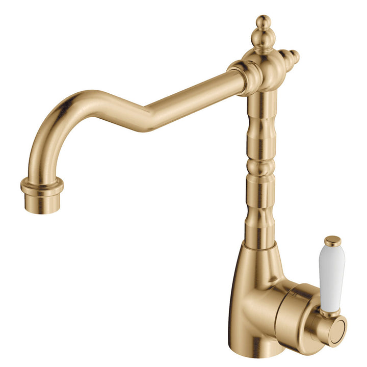 Eleanor Shepherds Crook Sink Mixer - Urban Brass / Ceramic