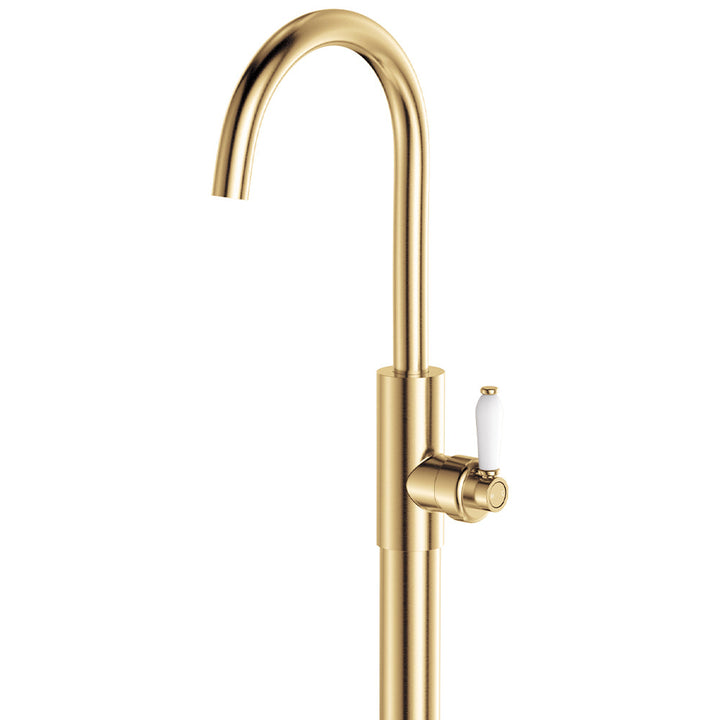 Eleanor Floor Mounted Basin/Bath Mixer - Urban Brass / Ceramic