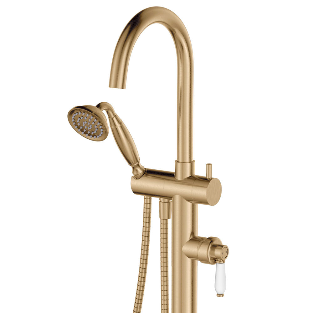 Eleanor Floor Mixer &amp; Shower - Urban Brass / Ceramic
