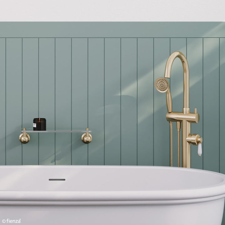 Eleanor Floor Mixer &amp; Shower - Urban Brass / Ceramic