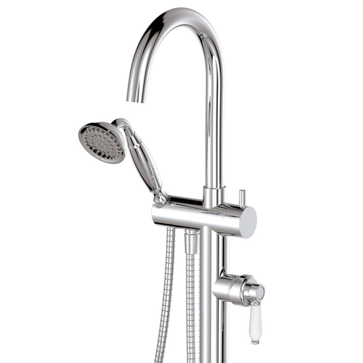 Eleanor Floor Mixer & Shower - Chrome / Ceramic