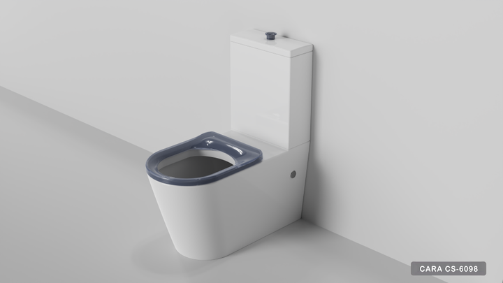 Cara Care Rimless Back to Wall Toilet Suite, Gloss White with Grey Seat