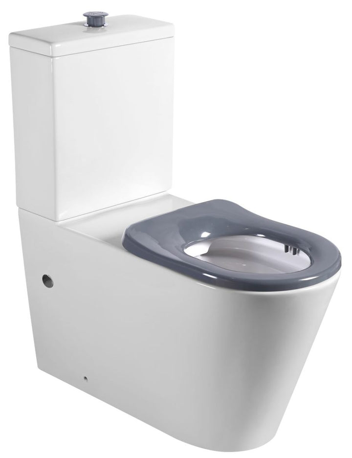 Cara Care Rimless Back to Wall Toilet Suite, Gloss White with Grey Seat