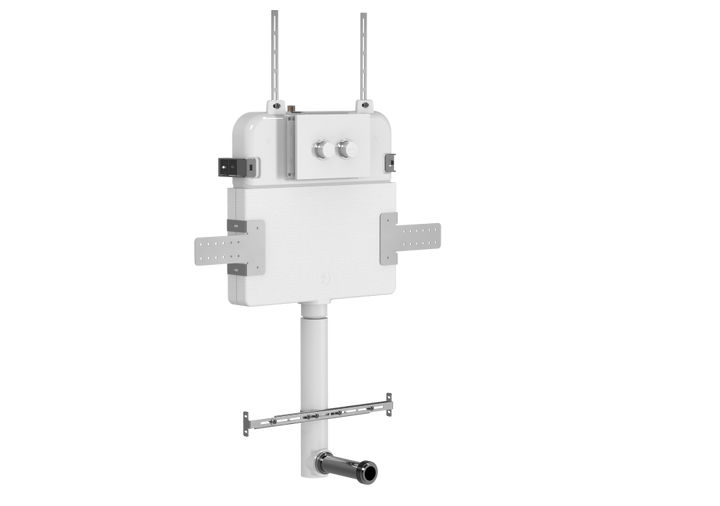 Cara Care Rimless Wall Faced Toilet Suite with Pneumatic Plate, Gloss White with Grey Seat