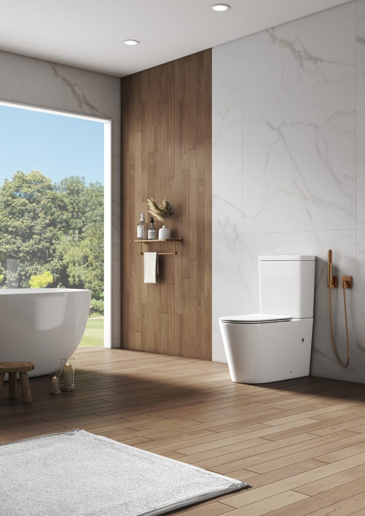 Mezio Rimless Back to Wall Toilet Suite, Gloss White
