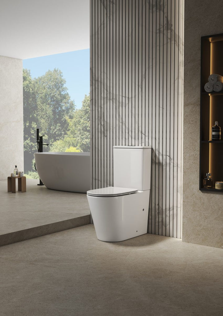Zero Extra High Rimless Whirlpool Flush Back to Wall Toilet Suite, Gloss White