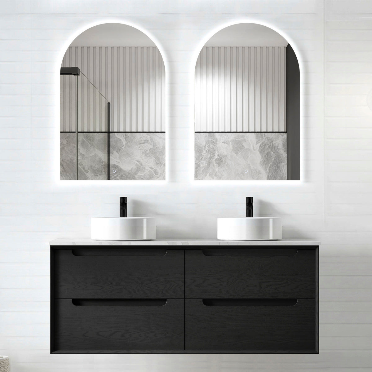 Byron 1200mm Black Oak Wall Hung Vanity Double Bowl - Cabinet Only