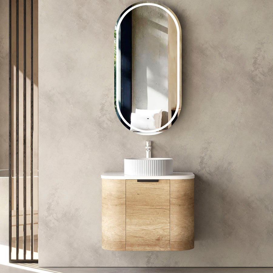 Bondi 600mm Natural Oak Wall Hung Curve Vanity (12TH & NTH Only) - Cabinet Only
