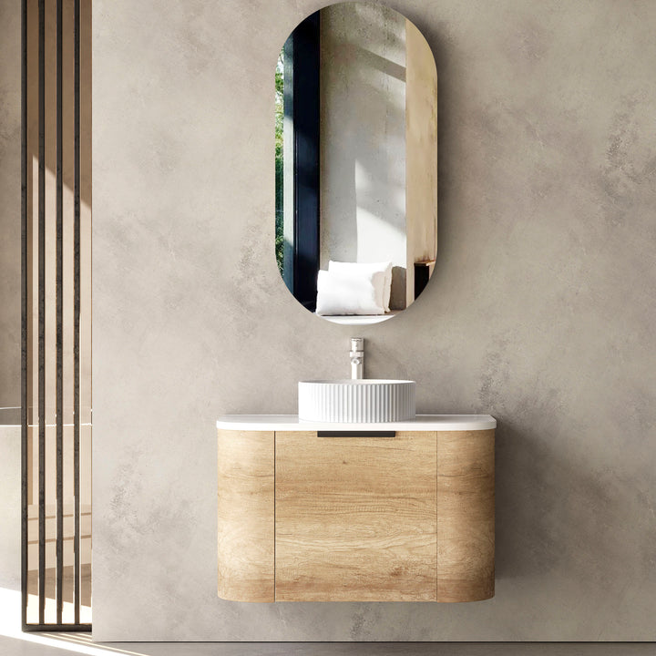 Bondi 750mm Natural Oak Wall Hung Curve Vanity (12TH &amp; NTH Only) - Cabinet Only