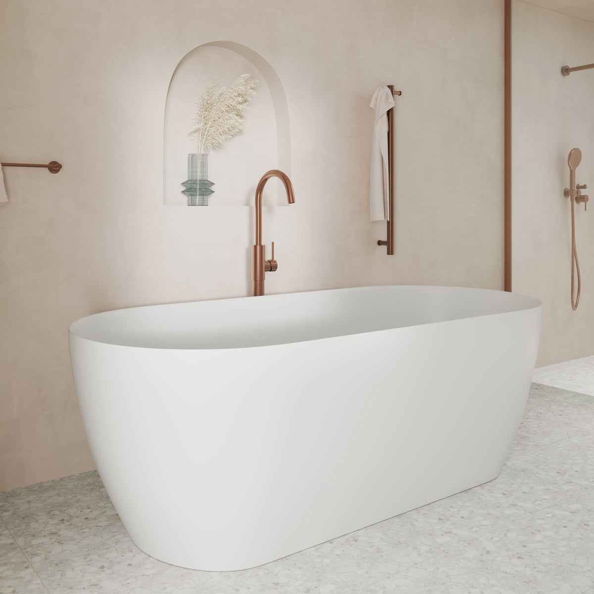 Kaya Floor Mounted Bath Mixer - Brushed Copper