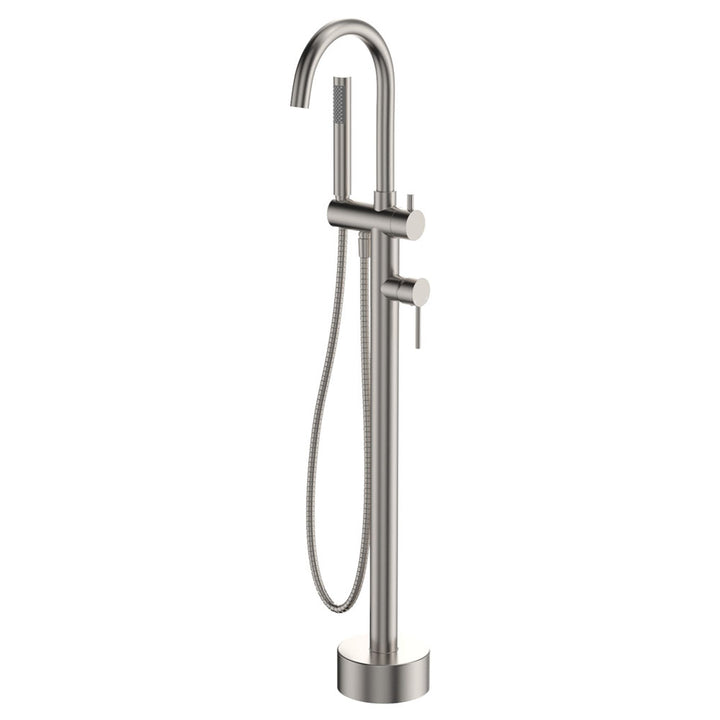 Kaya Floor Mounted Bath Mixer With Hand Shower - Brushed Nickel