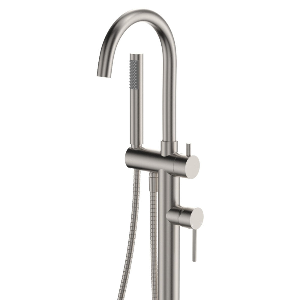 Kaya Floor Mounted Bath Mixer With Hand Shower - Brushed Nickel