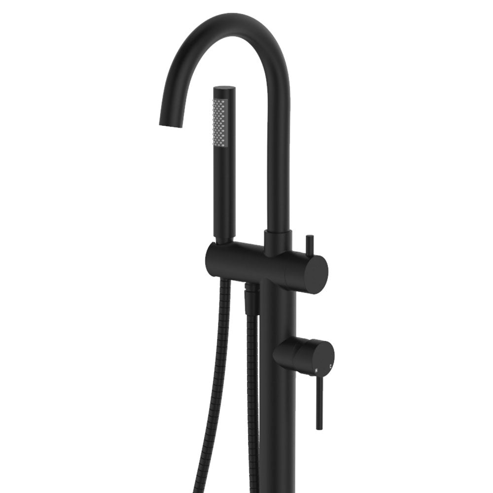 Kaya Floor Mounted Bath Mixer With Hand Shower - Matte Black