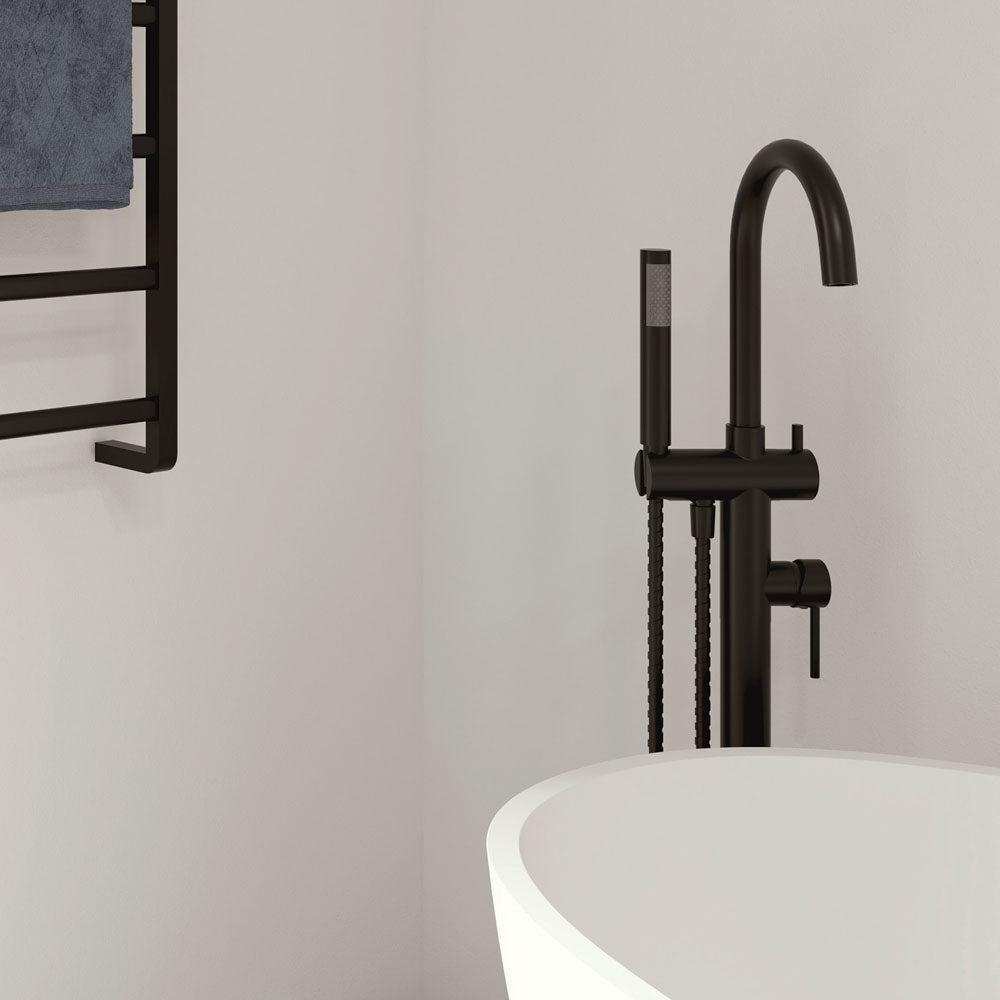 Kaya Floor Mounted Bath Mixer With Hand Shower - Matte Black