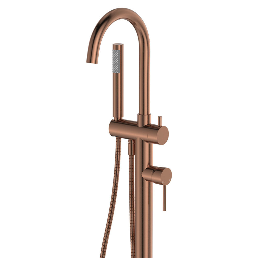 Kaya Floor Mounted Bath Mixer With Hand Shower - Brushed Copper