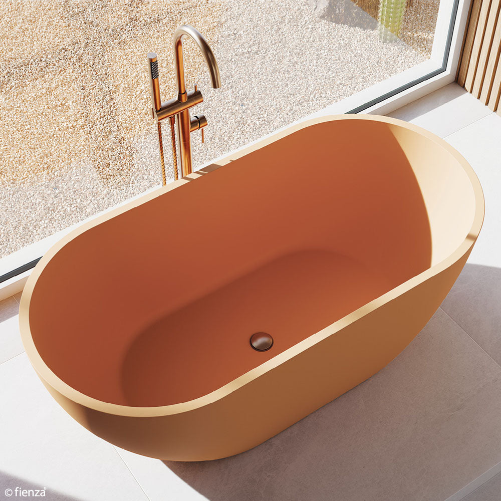 Kaya Floor Mounted Bath Mixer With Hand Shower - Brushed Copper