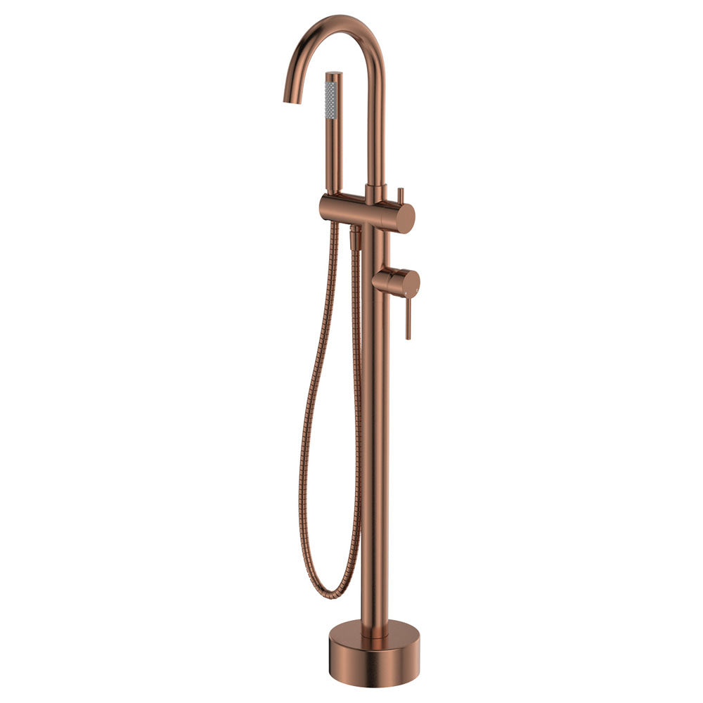 Kaya Floor Mounted Bath Mixer With Hand Shower - Brushed Copper