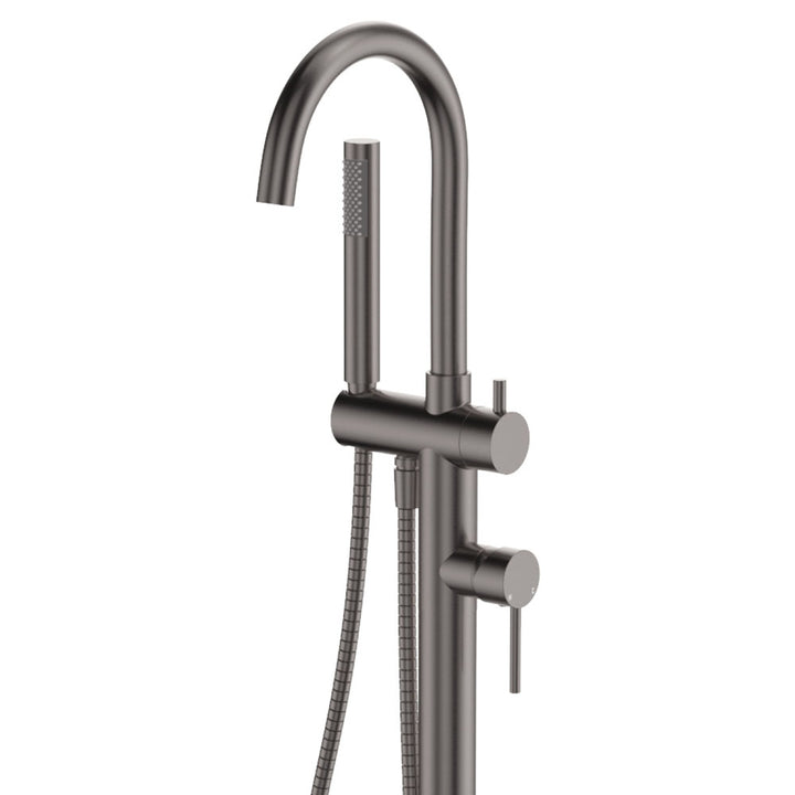 Kaya Floor Mounted Bath Mixer With Hand Shower - Gun Metal