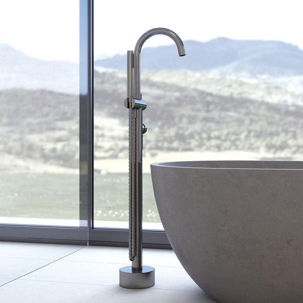 Kaya Floor Mounted Bath Mixer With Hand Shower - Gun Metal