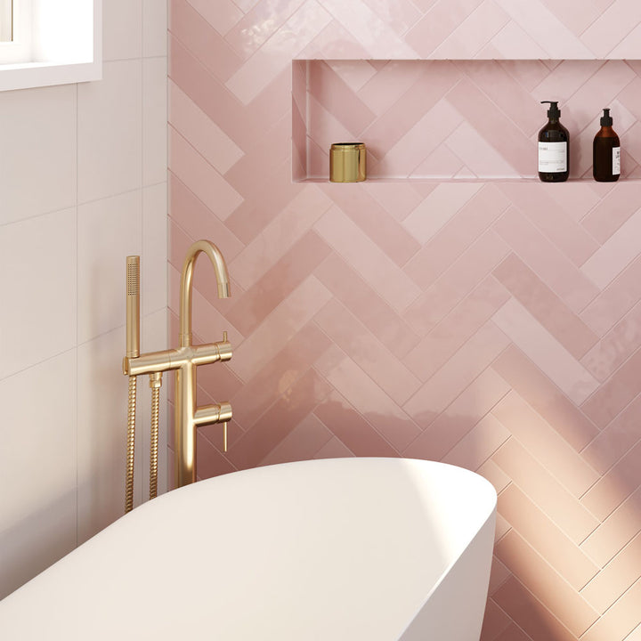 Kaya Floor Mounted Bath Mixer With Hand Shower - Urban Brass