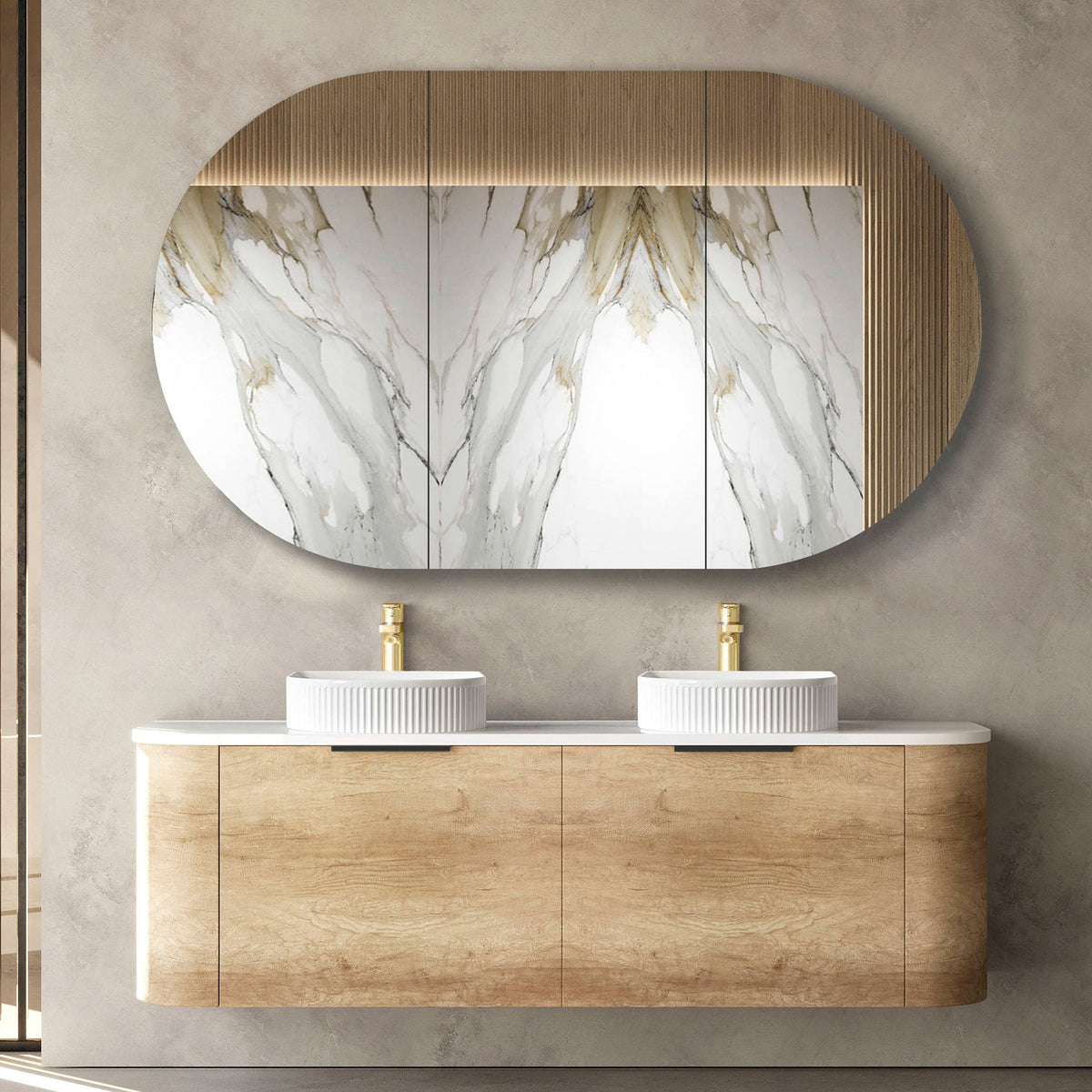 Bondi 1500mm Natural Oak Wall Hung Curve Vanity - Cabinet Only