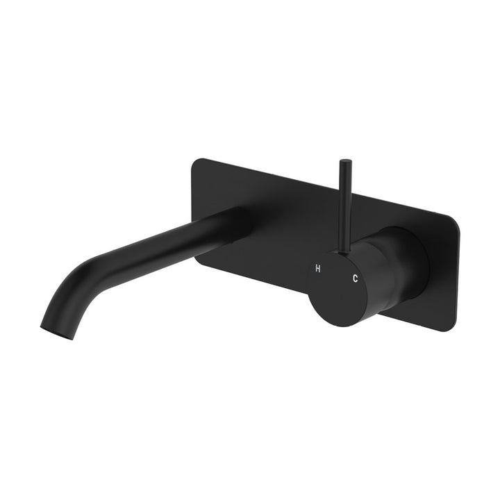 Kaya Up Basin/Bath Wall Mixer Set, Rectangular Plate, 160mm Outlet - Matte Black