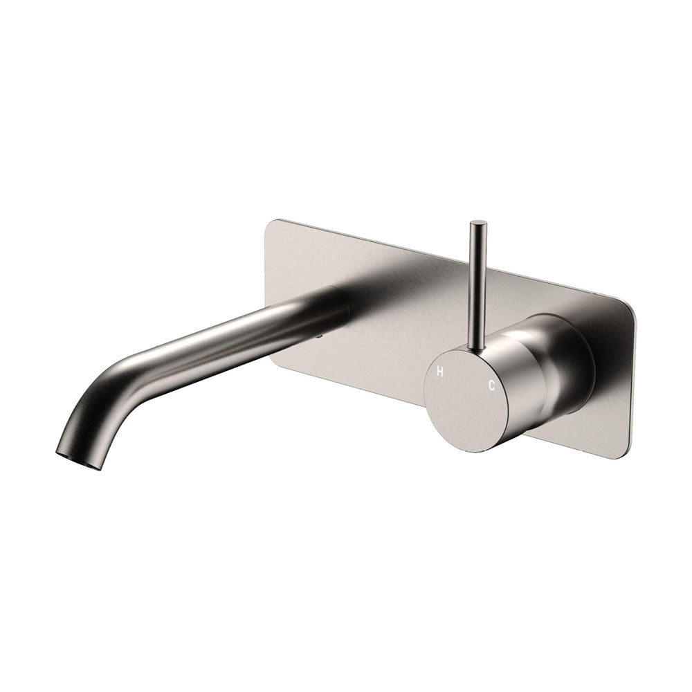 Kaya Up Basin/Bath Wall Mixer Set, Rectangular Plate, 160mm Outlet - Brushed Nickel