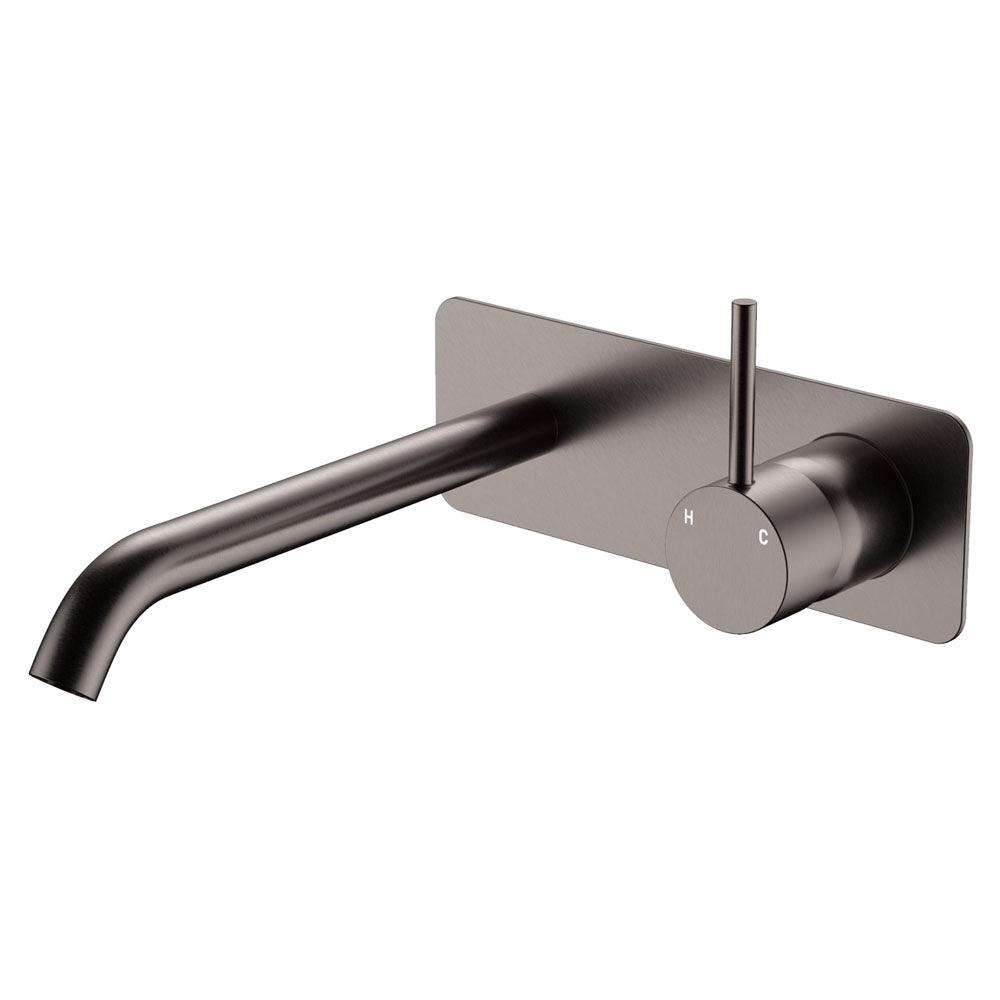 Kaya Up Basin/Bath Wall Mixer Set, Rectangular Plate, 200mm Outlet - Gun Metal