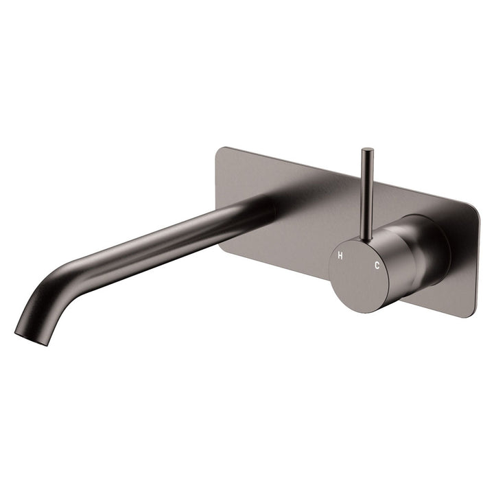 Kaya Up Basin/Bath Wall Mixer Set, Rectangular Plate, 200mm Outlet - Gun Metal