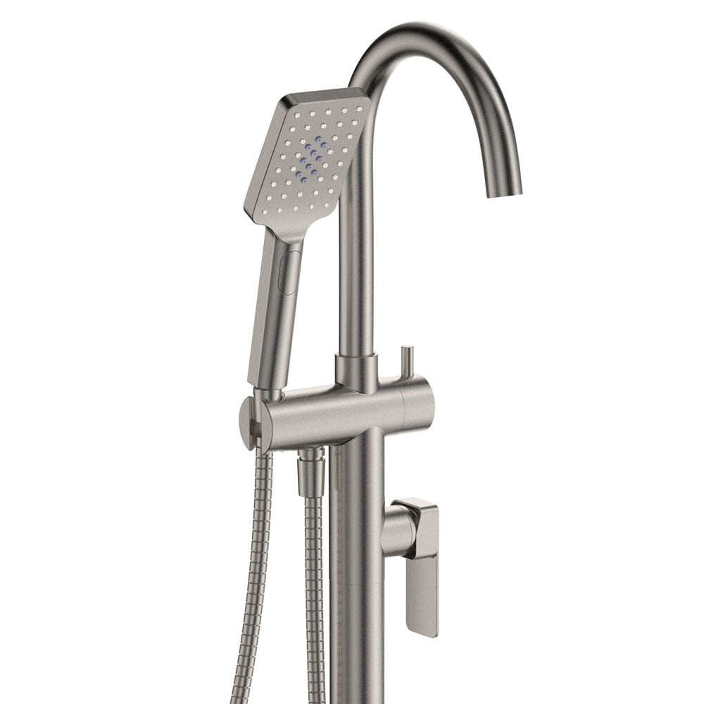Tono Floor Mounted Bath Mixer With Hand Shower - Brushed Nickel
