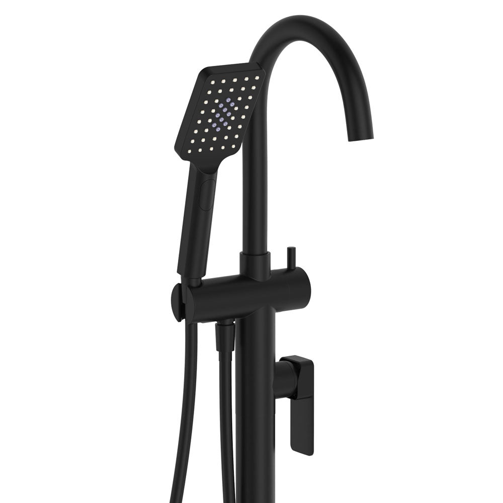 Tono Floor Mounted Bath Mixer With Hand Shower - Matte Black