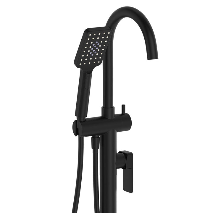Tono Floor Mounted Bath Mixer With Hand Shower - Matte Black