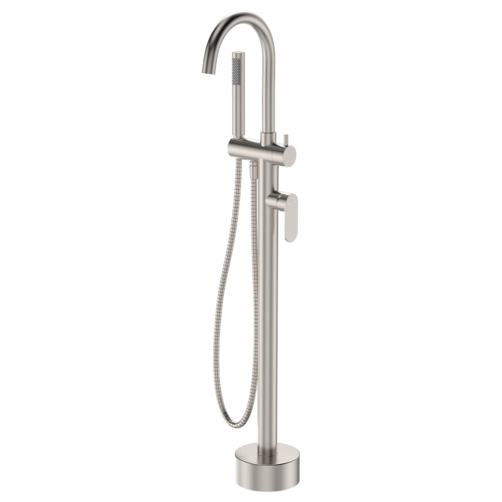 Empire Slim Floor Mounted Bath Mixer with Hand Shower - Brushed Nickel