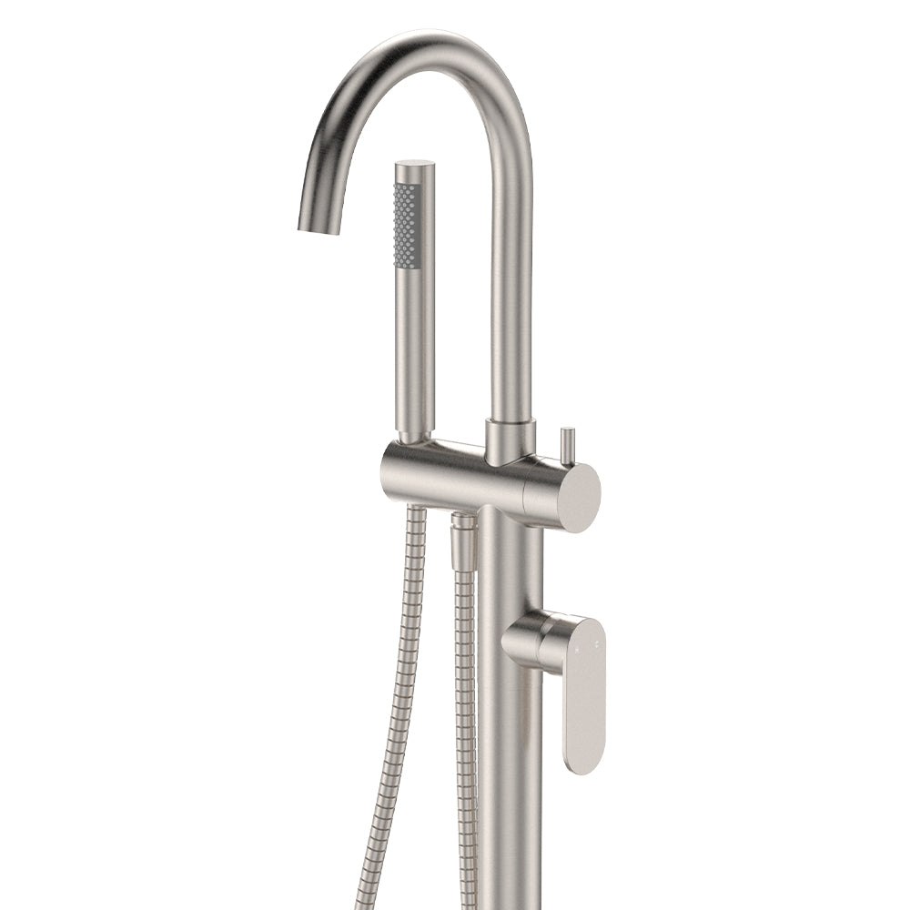 Empire Slim Floor Mounted Bath Mixer with Hand Shower - Brushed Nickel