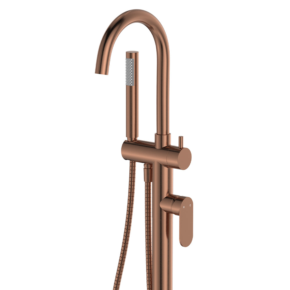 Empire Slim Floor Mounted Bath Mixer with Hand Shower - Brushed Copper