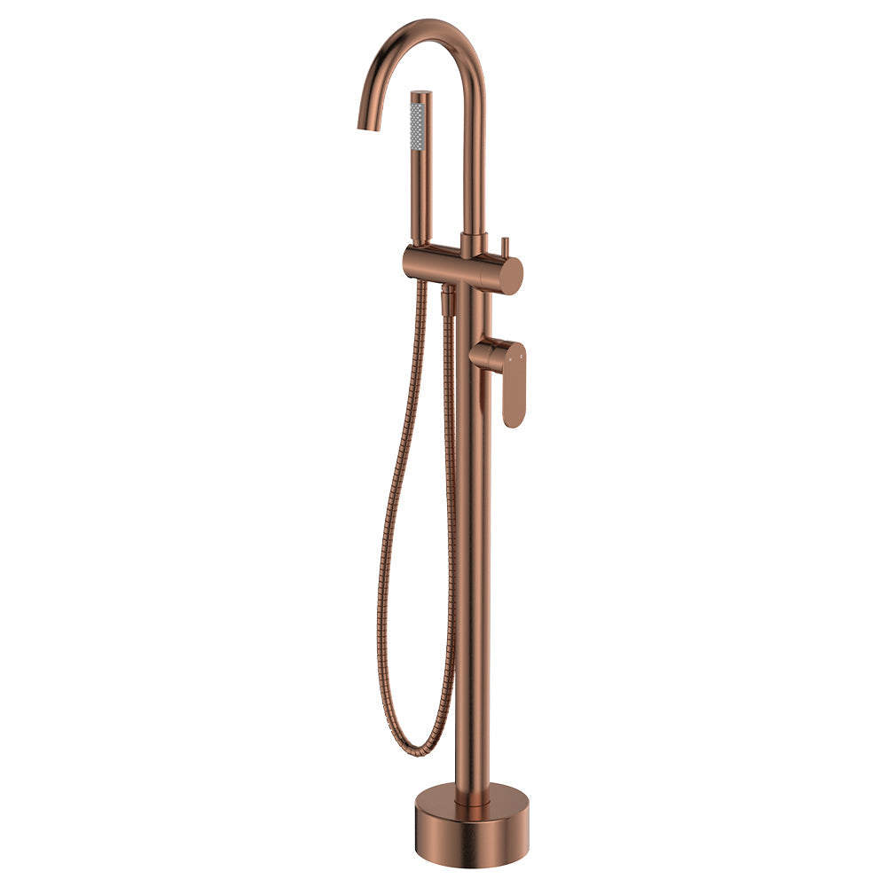 Empire Slim Floor Mounted Bath Mixer with Hand Shower - Brushed Copper