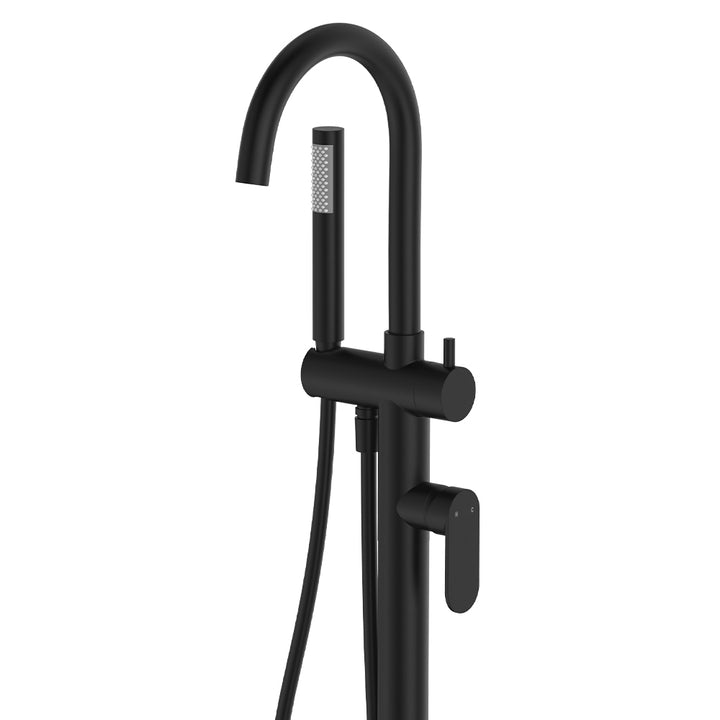 Empire Slim Floor Mounted Bath Mixer with Hand Shower - Matte Black