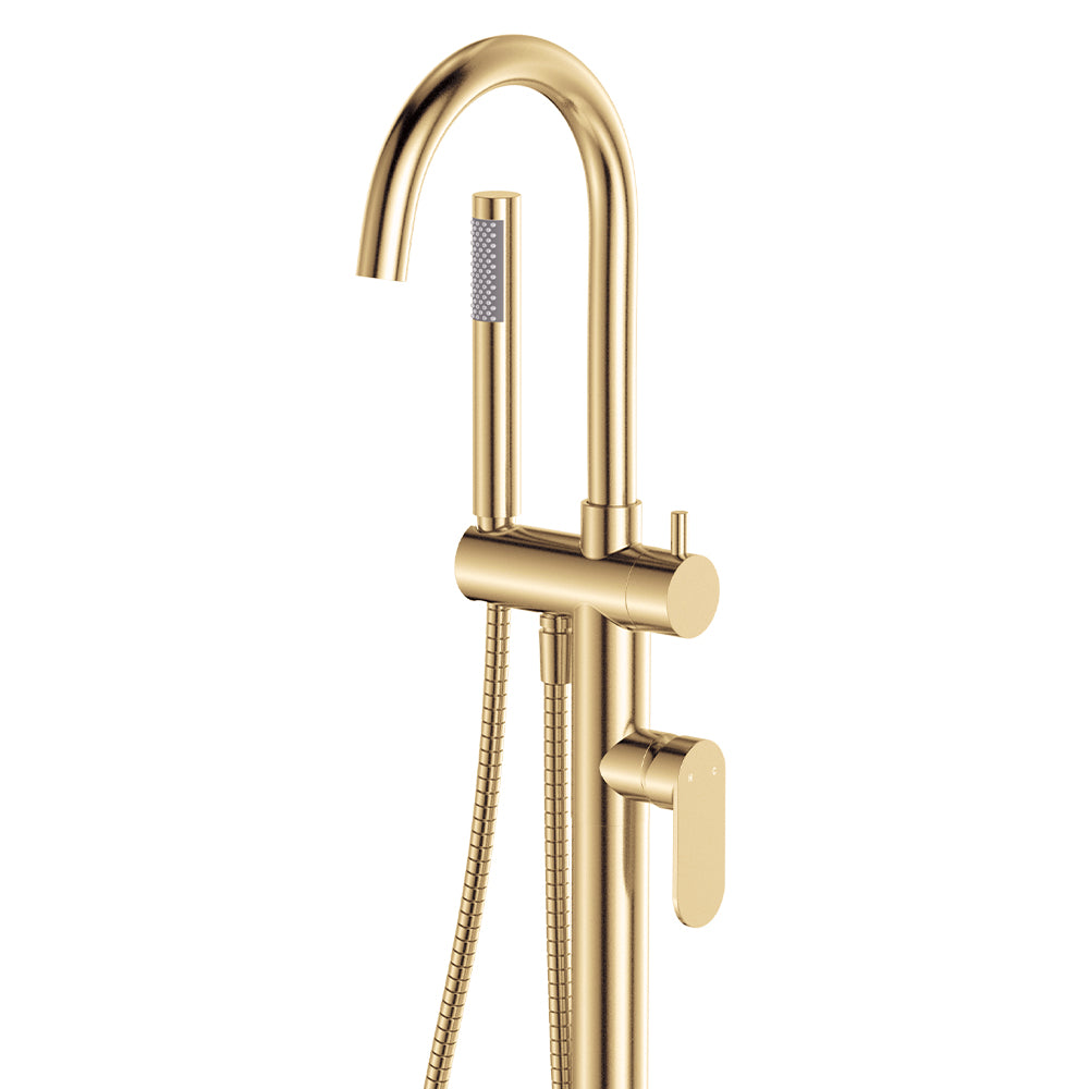 Empire Slim Floor Mounted Bath Mixer with Hand Shower - Urban Brass