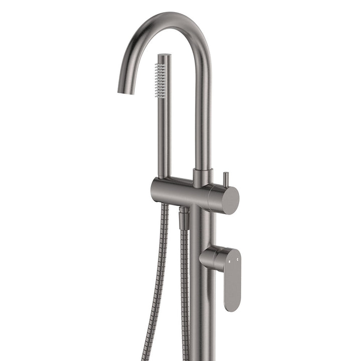 Empire Slim Floor Mounted Bath Mixer with Hand Shower - Gun Metal