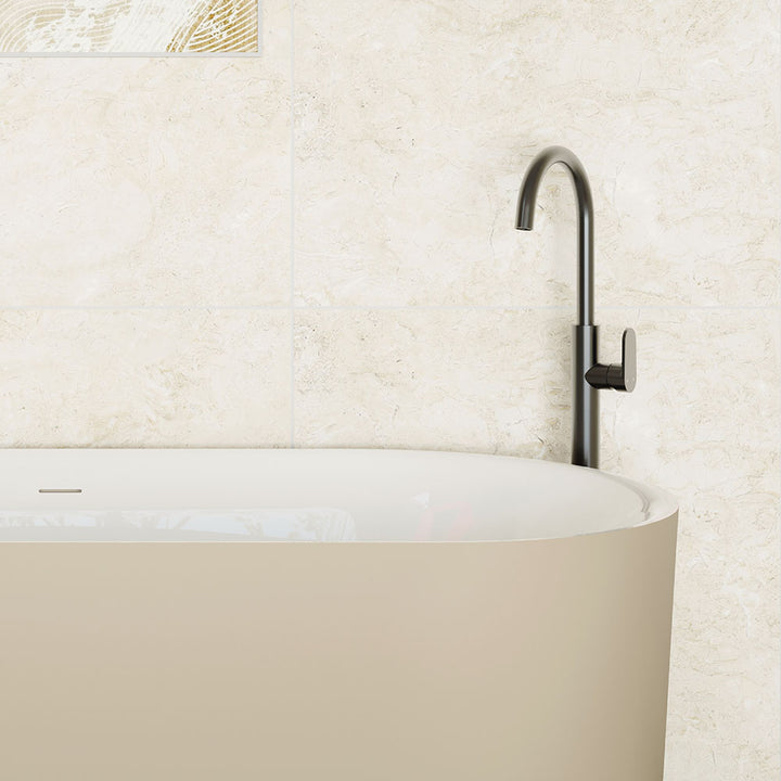 Empire Slim Floor Mounted Bath Mixer with Hand Shower - Gun Metal