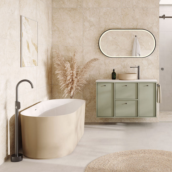 Empire Slim Floor Mounted Bath Mixer with Hand Shower - Gun Metal