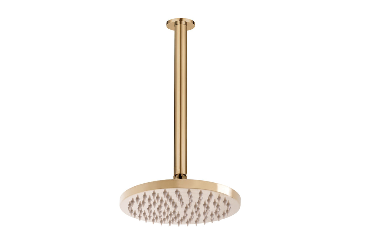Bloom Shower Rose 200mm and Shower Dropper 300mm - Light Brushed Brass