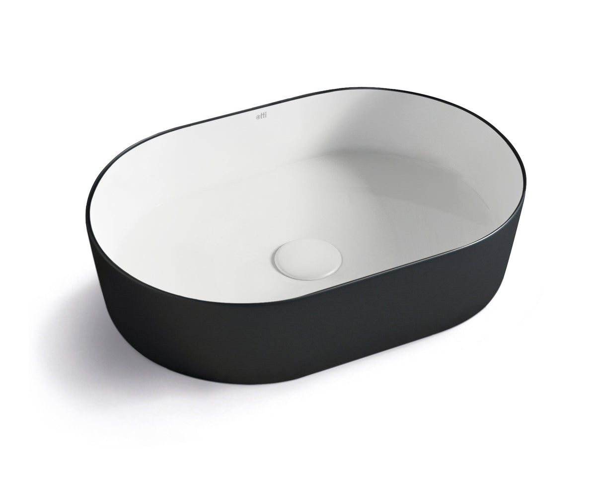 Quay Oval 500x330x120 Matte Black & Gloss White Basin