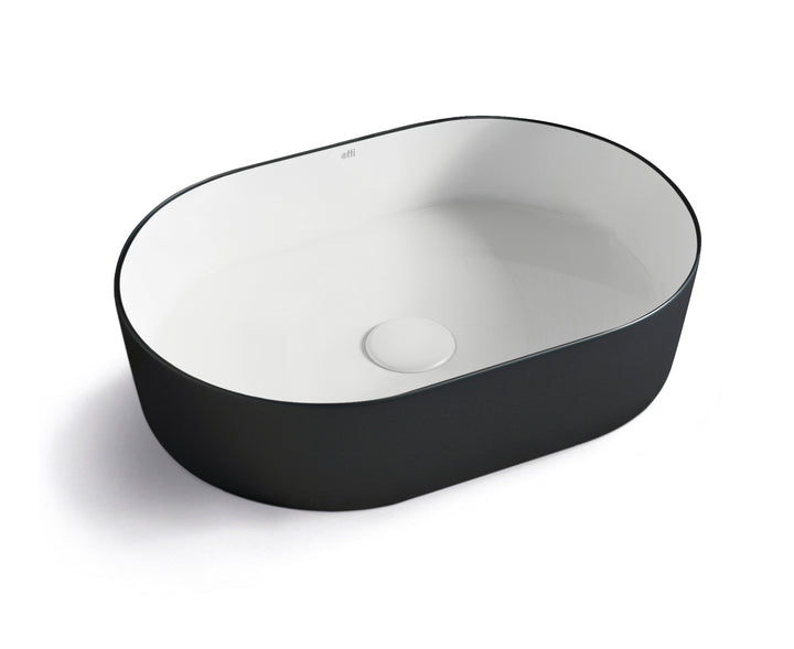 Quay Oval 500x330x120 Matte Black &amp; Gloss White Basin