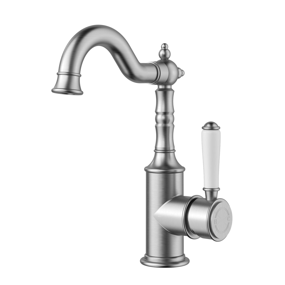 Clasico Tall Basin Mixer Hook Spout / Ceramic Handle - Brushed Nickel