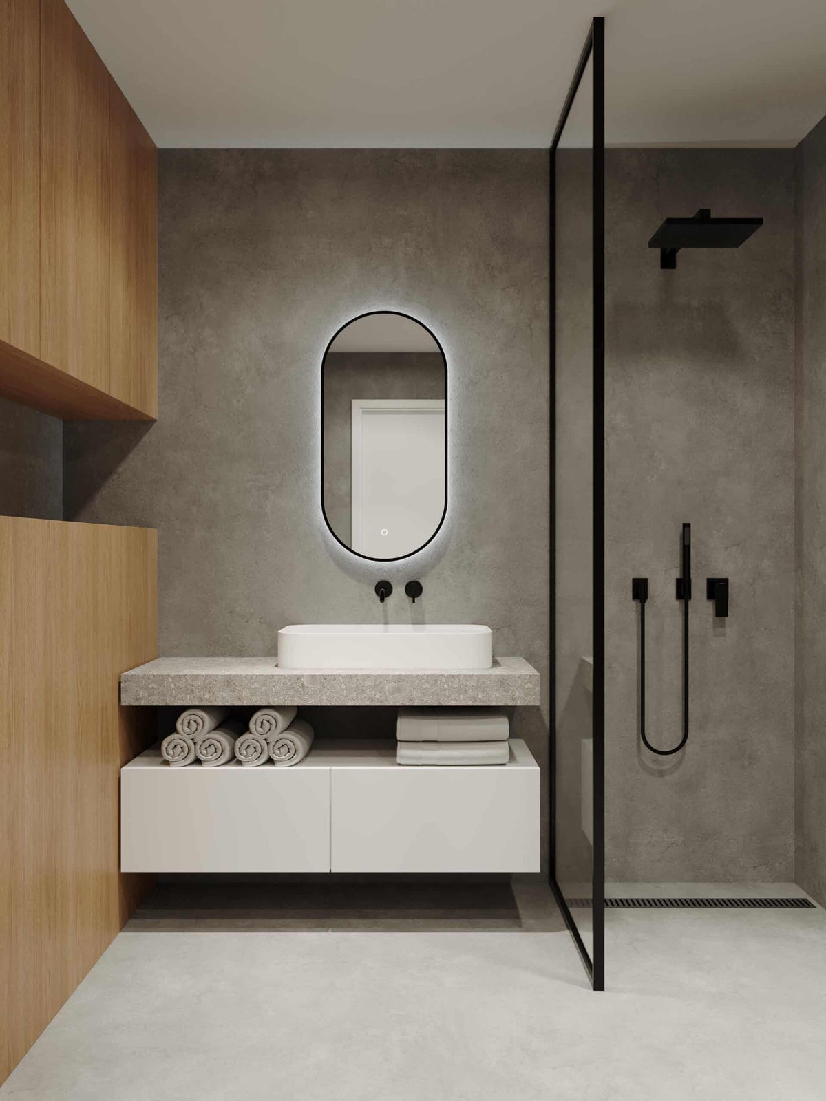 Framed O Series Oval LED Mirror Manhattan Black