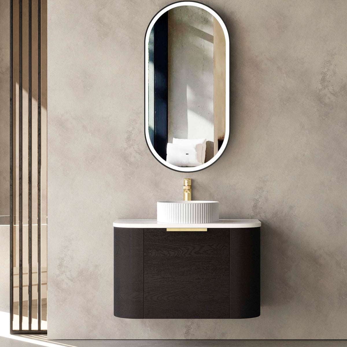 Bondi 750mm Black Oak Wall Hung Curve Vanity (12TH &amp; NTH Only) - Cabinet Only