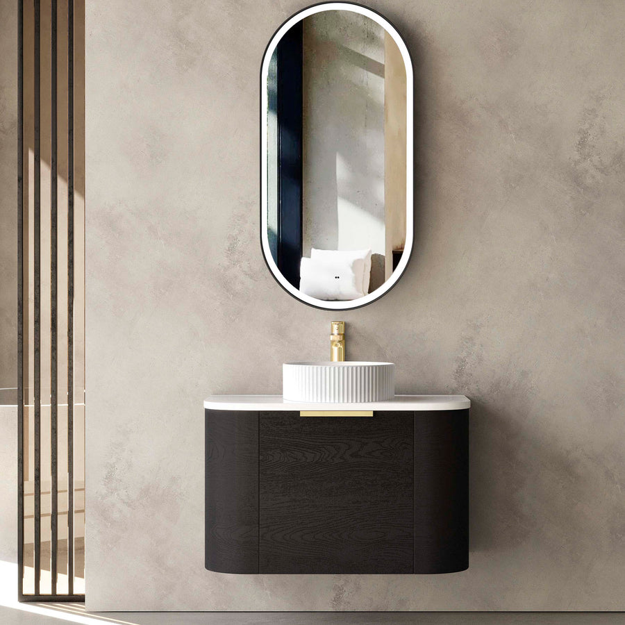 Bondi 750mm Black Oak Wall Hung Curve Vanity (12TH & NTH Only) - Cabinet Only
